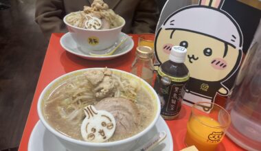 Tonkotsu ramen with bean sprouts, pork, and Chiikawa fish cake – from a ramen pop-up in Japan