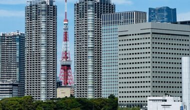 Tokyo Tower between Tokyo Twin Parks condominium