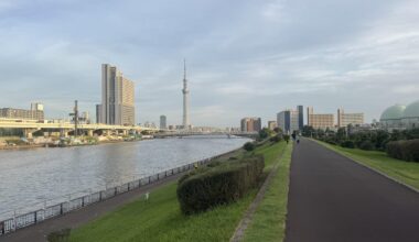 Walking the Sumida during summer “golden hour”