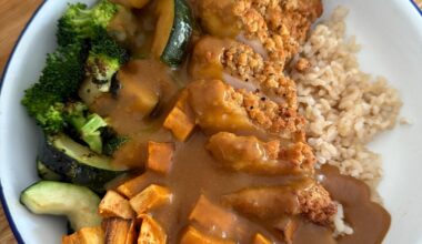 Impromptu Japanese curry made with leftovers and brown rice for me and my roommate.