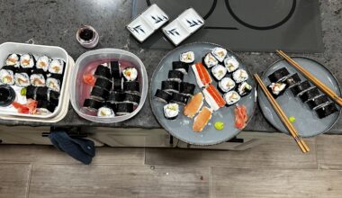 Easy homemade California rolls and Philadelphia rolls for dinner tonight and lunch prep tomorrow!