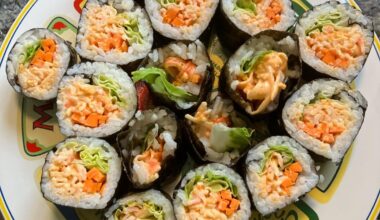 Homemade spicy imitation crab salad roll