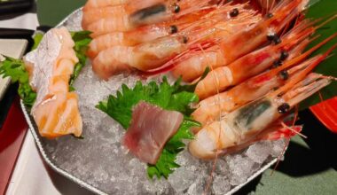 Botan ebi (sweet shrimp) and sashimi plate,served on ice for freshness