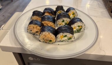 Freestyle homemade- Spicy Shrimp/Scallion and Veggie Summer (mango, jalapeño, cuke, cream cheese)