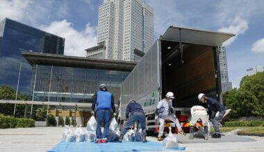 Soil collected in decontamination work near the crippled Fukushima Daiichi nuclear complex was transported to central Tokyo on Saturday to be spread in the front yard of the prime minister's office, as the government attempts to allay safety concerns about its use.