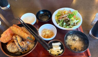 First time eating at one of my local katsu-don place and getting the veggies and katsu-don set　ー野菜カツ丼セットー