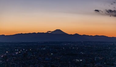 Mount Fuji at sunset from the Tokyo Metropolitan Government Building observation deck