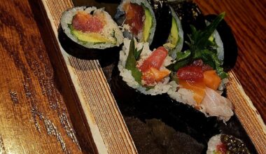 A variety of sushi rolls.