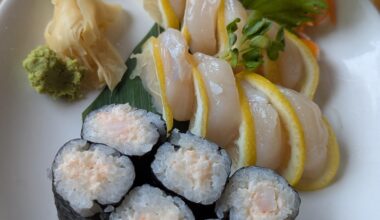 Ebi mayo roll and Hotate sashimi —Heavenly ✨ Kyatchi, MN
