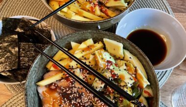 made this sushi Poké bowl inspired dish rate it  1-10 would also appreciate suggestions!!