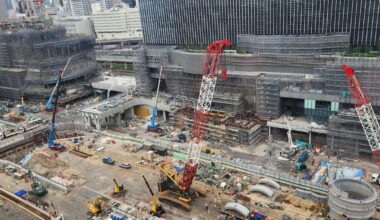 Takanawa Gateway construction in Tokyo.