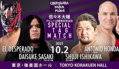 El Desperado to compete in Daisuke Sasaki's 20th Anniversary Match in DDT on October 2nd at Korakuen Hall.