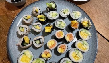 Homemade sushi! Would love some suggestions for improvement...