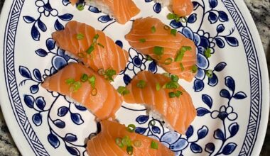 Homemade salmon nigiri and carpaccio