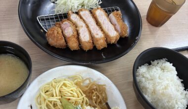 About $7 for rice, miso soup, side dishes, and free refills