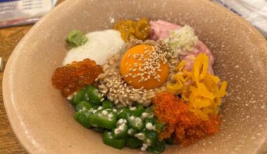 Simple natto donburi with raw egg yolk