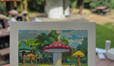 Painted at the Mushroom Library in the Kyoto Botanical Garden yesterday with our Paint Club.