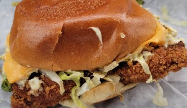 Restaurant food - Tokyo style fried chicken burger and gyoza