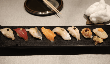 (left to right) Botan Shrimp, Bluefin, Jack Mackerel, Salmon, Yellotail, Shrimp, Akagai, Scallop. In terms of quality it was ok. From some northern coastal city in china.
