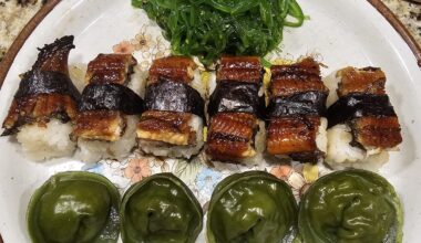 First time making unagi and vegetable dumplings from scratch tonight.
