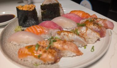 Homemade midnight sushi plate