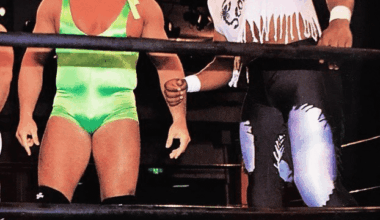 Owen Hart & a debuting Flying (Too/2 Cold) Scorpio, at NJPW Explosion Tour 1991 against Black Cat Negro Casas