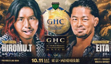 Hiromu Takahashi vs. Eita for the GHC Junior Heavyweight Championship made official for NOAH "Wrestle Odyssey" on October 11th at Ryogoku.