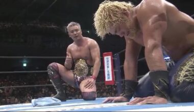 Okada giving SANADA a thumbs up