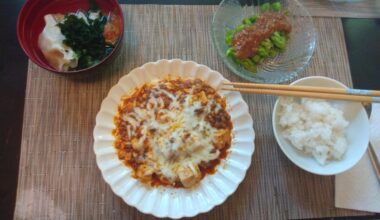 Mapo Tofu w/Miso Asparagus (Do you like it with or without meat?)