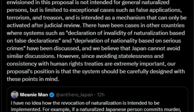 Fumitake Fujita, who proposed revoking naturalization says it doesn't apply for "general naturalized applicants" and is only applicable for those who gained naturalization through fraudulent means, as well as naturalized people who commit treason.