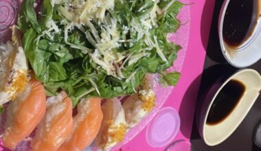 Sushi night  and Arugula salad with cheese 🧀