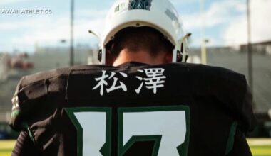 UH kicker’s last name written in Japanese on jersey