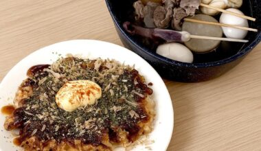 savory okonomiyaki and a bowl of oden.
