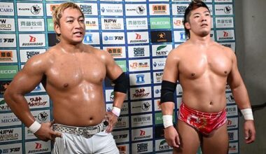 their team name should be "Fire Love" - Yuya's element is fire, and Shota flashes his little love hearts to the crowd. It's cheesy, it's anime, it's a weird English phrase in Japanese, it's wrestling. Thank you. #FireLove