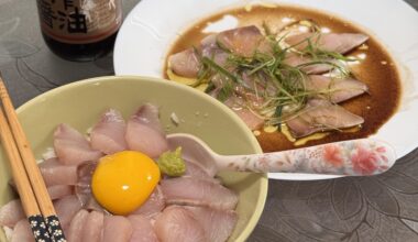 Hamachi crudo and sashimi rice bowl
