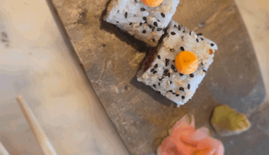 Chicken katsu sushi & prawn noodles for lunch with friends.