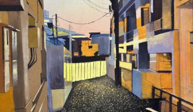 Watercolor of a side street in Meguro
