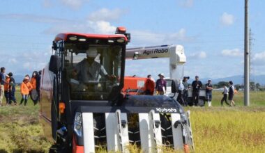 Rice grown in dry fields harvested in 1st year of test cultivation in Japan's Niigata