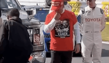 Toyota Chairman Akio Toyoda was spotted in full MAGA gear at a NASCAR event in Japan
