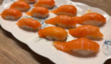 homemade salmon (sake) nigiri