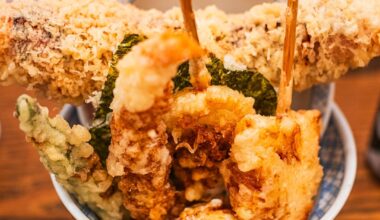 Squid tempura rice bowl, with many fries