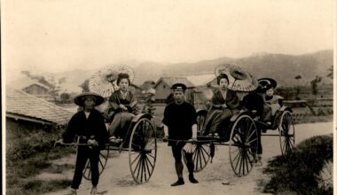 1920s Japanese ladies out riding in rickshaws in Japan