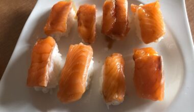 First try at making sushi (nigiris), didn't go really well