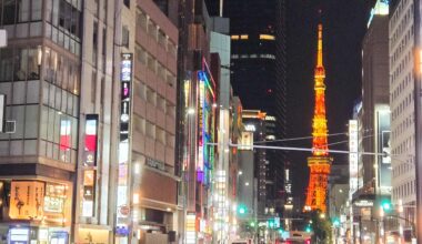 Tokyo Tower as seen from a street in Roppongi