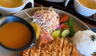 Classic tonkatsu with miso soup and rice  can’t go wrong with this combo
