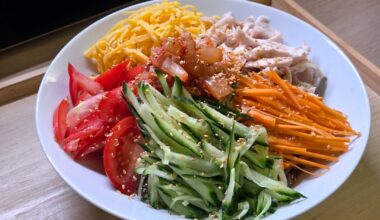 Cold somen salad (there's noodles under there, i swear)