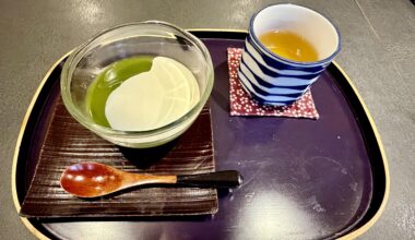 Matcha jelly (Japanese green tea dessert) with hojicha