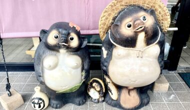 Tanuki guardians in Omihachiman, Japan