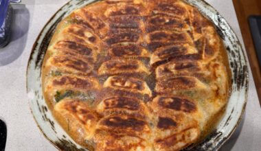 Making frozen gyoza a little fancier in presentation…