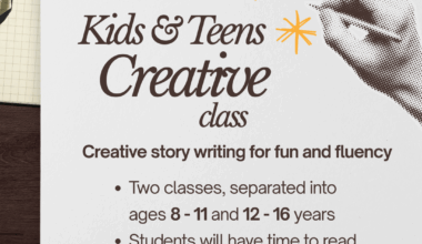 Writing classes for kids, teens, and adults starting in January